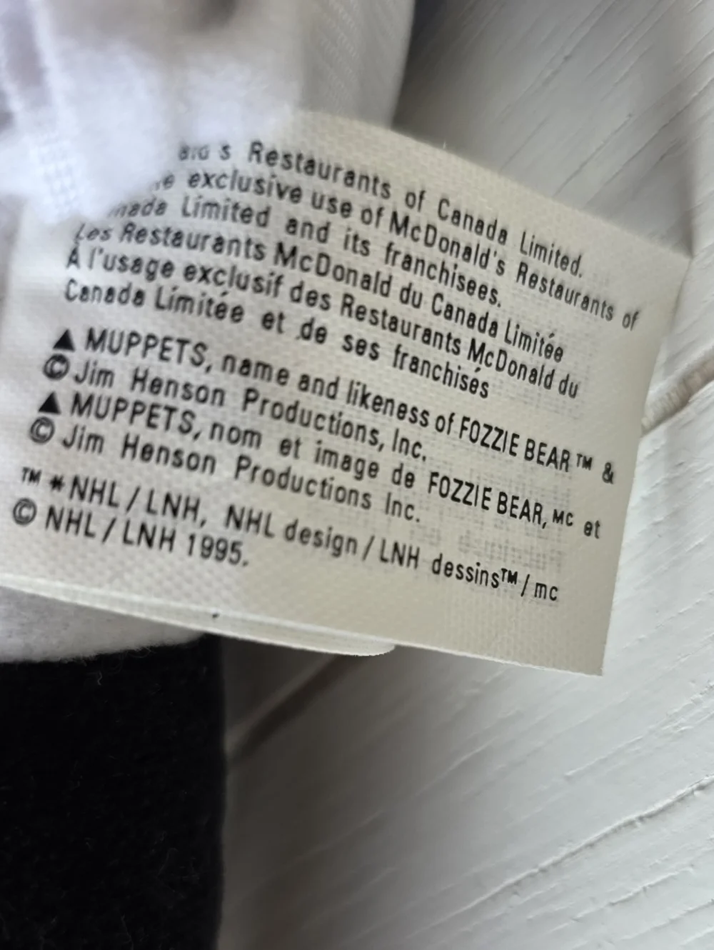 Mcdonalds 1995 The Muppets Fozzie Bear NHL Hockey Plush Stuffed Animal Toy 12" - Picture 10 of 12
